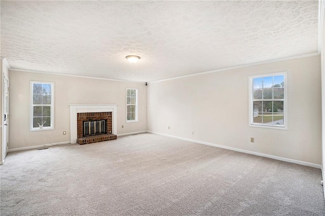 unfurnished living room with a textured ceiling and carpet floors