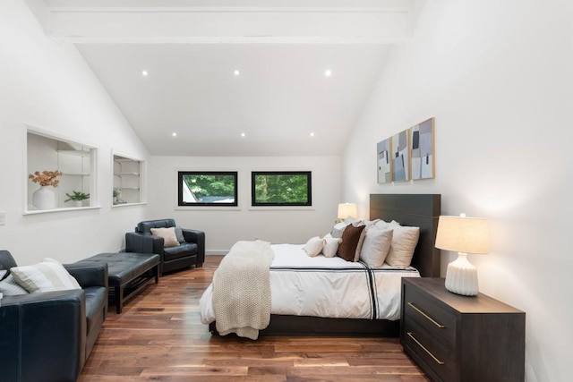 4070 Whitewater Creek Rd, Atlanta, GA 30327 - bedroom featuring high vaulted ceiling, beam ceiling, and wood finished floors