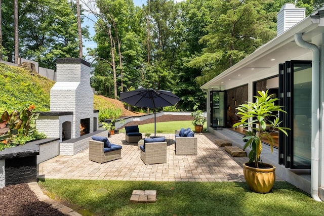 4070 Whitewater Creek Rd, Atlanta, GA 30327 - view of patio with an outdoor brick fireplace