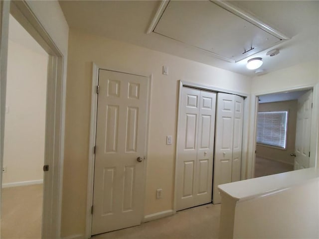 4215 Wildener Way, Cumming, GA 30041 - corridor with attic access, light colored carpet, and baseboards