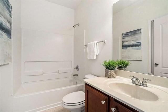 full bathroom featuring tile patterned flooring, vanity, toilet, and shower / bathtub combination