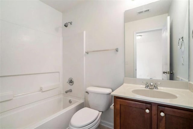 full bathroom with vanity, toilet, and shower / bathtub combination