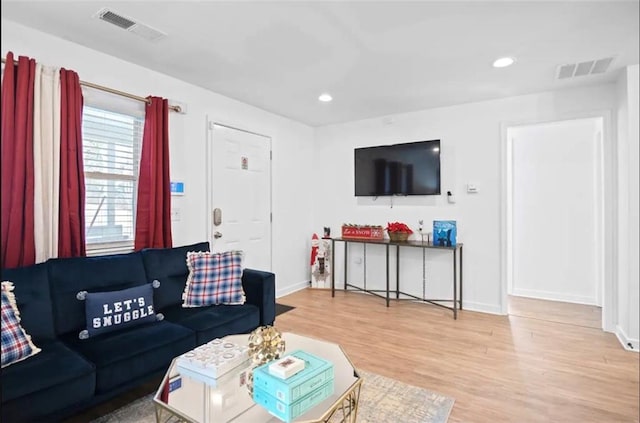 living room with light wood-type flooring