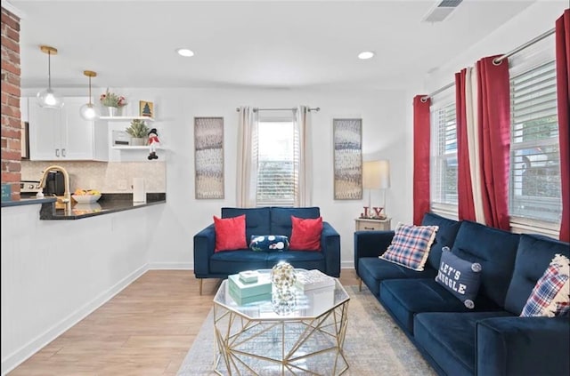 living room featuring light hardwood / wood-style flooring and a healthy amount of sunlight