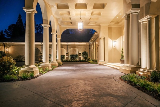 view of patio at night