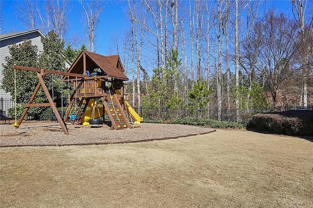 view of play area with fence