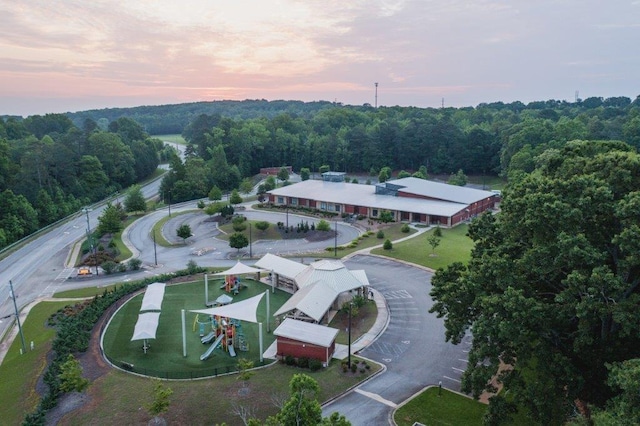 aerial view at dusk of a forest view
