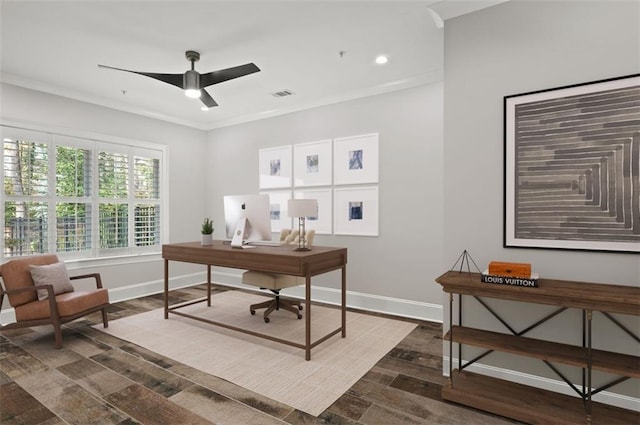 bedroom with a barn door, baseboards, recessed lighting, wood finished floors, and crown molding