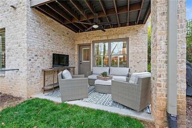 view of patio / terrace with an outdoor hangout area and a ceiling fan