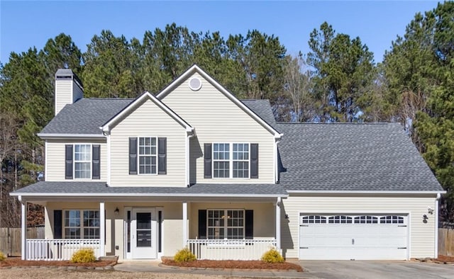 front of property featuring a garage and a porch