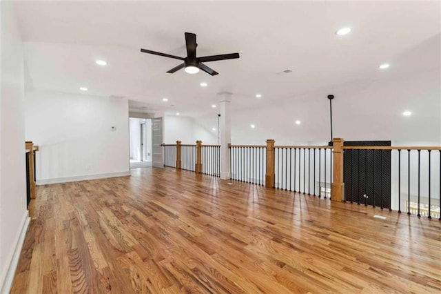 unfurnished room featuring light wood-style floors, recessed lighting, and ceiling fan