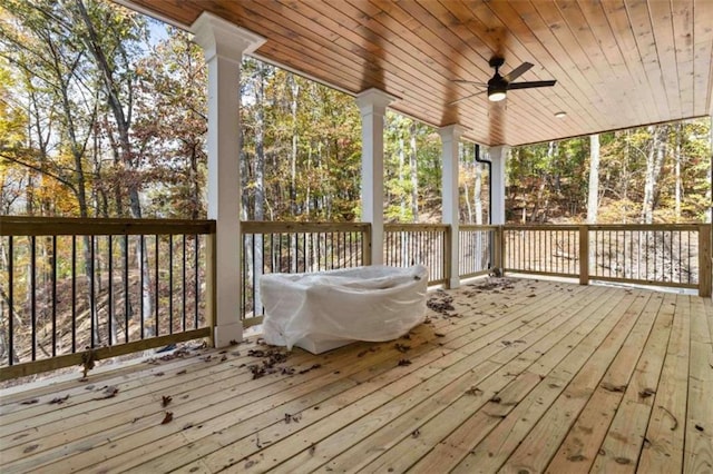 wooden deck with ceiling fan