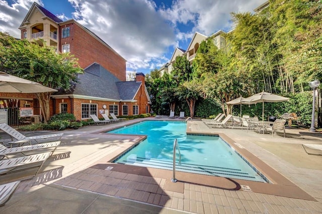 view of pool featuring a patio area