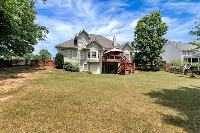 3885 Lake Juliette Dr, Buford, GA 30519 - rear view of property featuring stairway, a deck, and a chimney