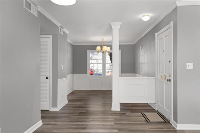 80 Montre Sq NW, Atlanta, GA 30327 - unfurnished dining area featuring a chandelier, wood finished floors, wainscoting, and ornamental molding