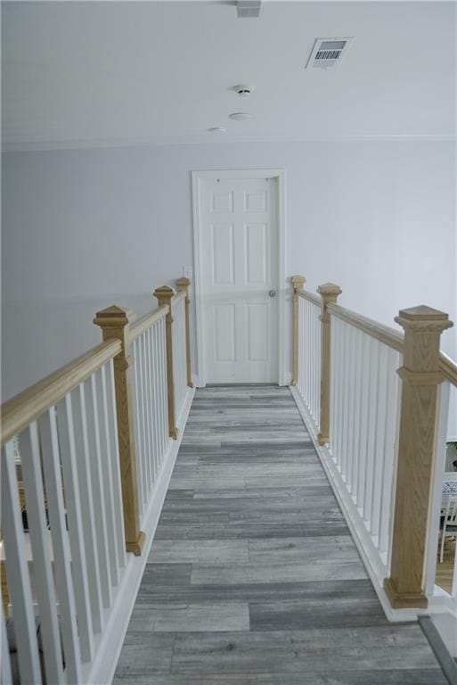 6985 Shane Ln, Cumming, GA 30028 - hall featuring an upstairs landing and wood finished floors