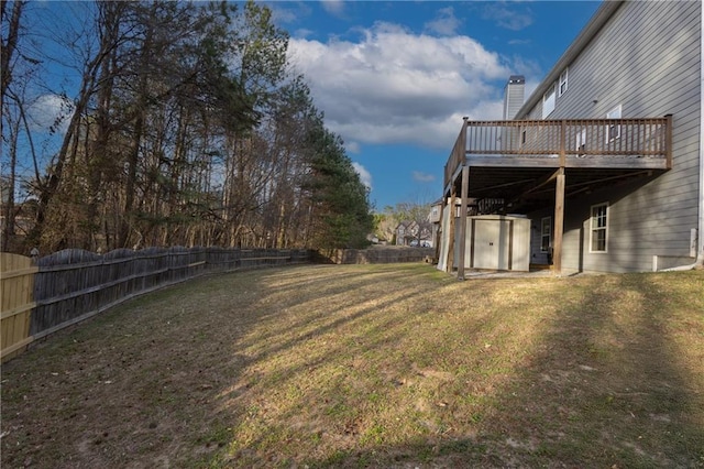 view of yard featuring a deck and a fenced backyard