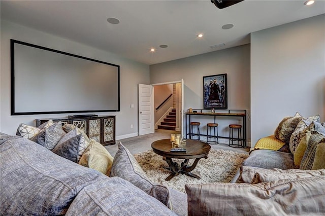 13 Clearwater Ct, Hoschton, GA 30548 - home theater featuring carpet, recessed lighting, and baseboards