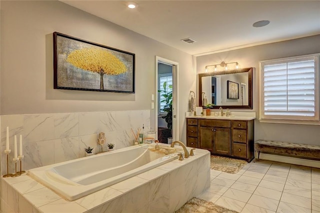 13 Clearwater Ct, Hoschton, GA 30548 - bathroom featuring vanity, a bath, and marble finish flooring