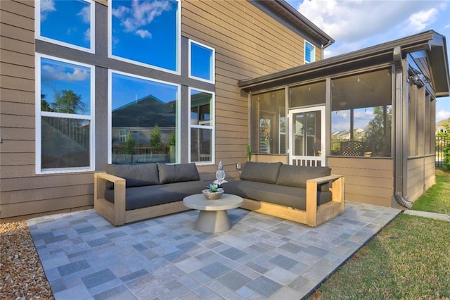 13 Clearwater Ct, Hoschton, GA 30548 - view of patio featuring outdoor lounge area and a sunroom