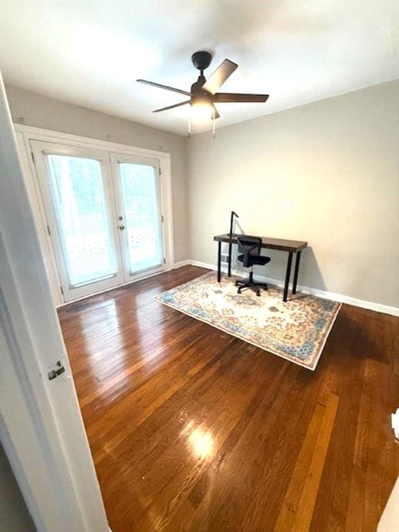 2858 Valley Ridge Dr, Decatur, GA 30032 - office featuring french doors, dark wood-type flooring, a ceiling fan, and baseboards