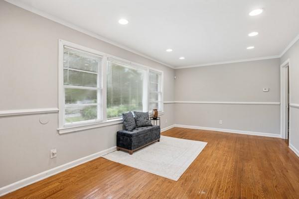 2858 Valley Ridge Dr, Decatur, GA 30032 - unfurnished room with ornamental molding, wood finished floors, baseboards, and recessed lighting
