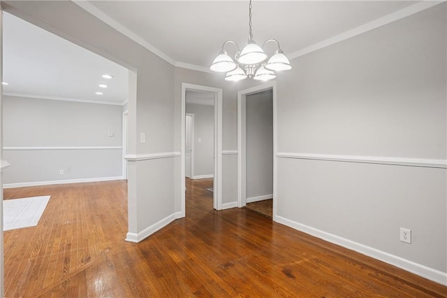 2858 Valley Ridge Dr, Decatur, GA 30032 - unfurnished dining area featuring a chandelier, crown molding, wood finished floors, baseboards, and recessed lighting