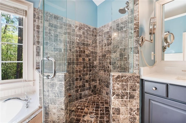 3578 Hope Rd, Cumming, GA 30041 - full bath featuring a shower stall, a garden tub, vanity, and ornamental molding