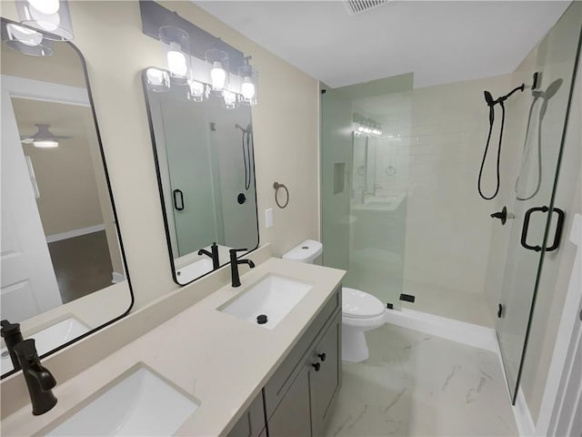1955 S Columbia Pl, Decatur, GA 30032 - bathroom with a stall shower, marble finish floor, and a sink