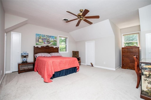3187 Oak Grove Church Rd, Carrollton, GA 30117 - bedroom featuring carpet flooring, multiple windows, vaulted ceiling, and baseboards
