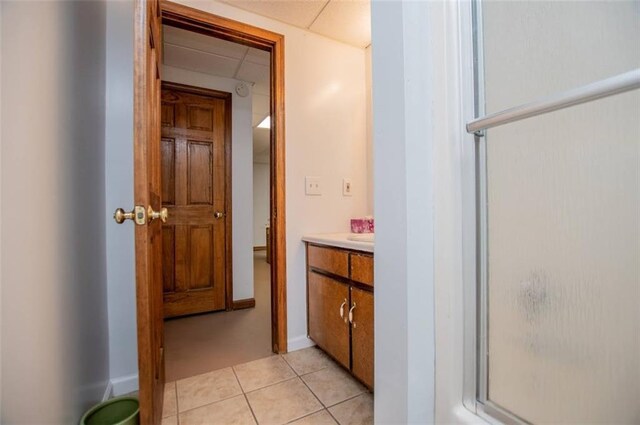 3187 Oak Grove Church Rd, Carrollton, GA 30117 - full bathroom with vanity, tile patterned floors, and an enclosed shower