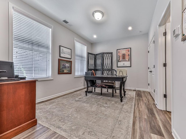 office space featuring wood-type flooring