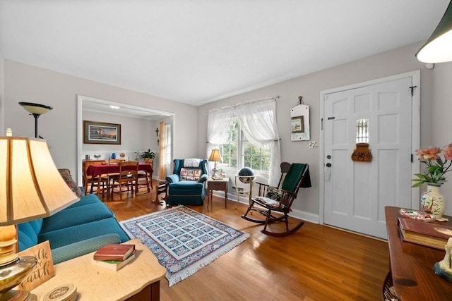 living room with hardwood / wood-style floors