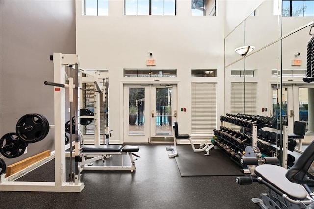 exercise room with french doors