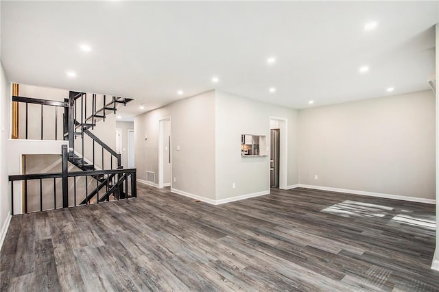 unfurnished living room featuring dark hardwood / wood-style floors