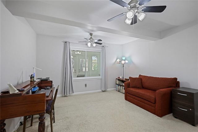 office with ceiling fan and light colored carpet