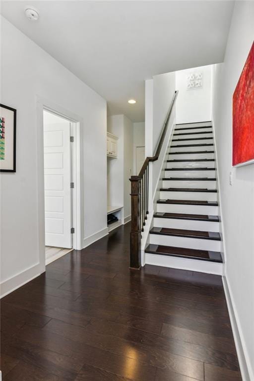 2034 Rockledge Rd NE, Atlanta, GA 30324 - stairs featuring baseboards, wood finished floors, and recessed lighting