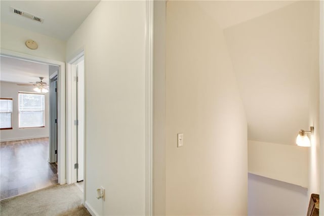 hallway with carpet floors