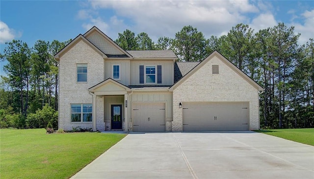 craftsman house with a garage and a front yard