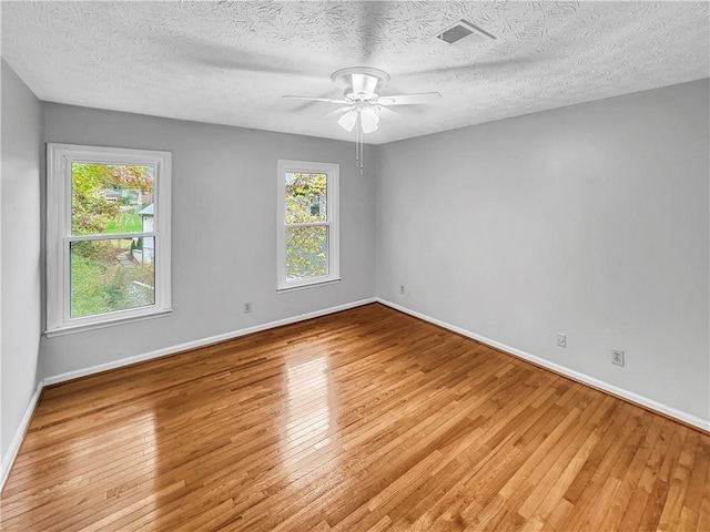 spare room featuring light wood-type flooring, a textured ceiling, and a wealth of natural light