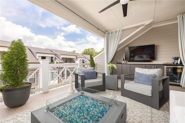 410 Concord St, Alpharetta, GA 30009 - view of patio featuring beverage cooler, an outdoor hangout area, ceiling fan, and an outdoor kitchen