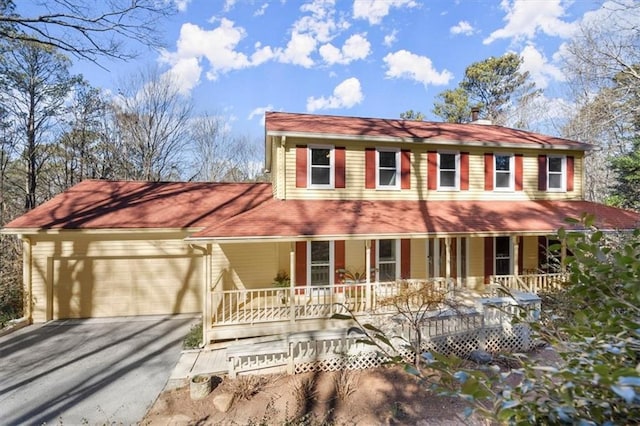 view of front of home featuring a garage and covered porch