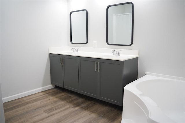 bathroom featuring vanity and wood-type flooring