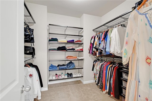 spacious closet with light colored carpet