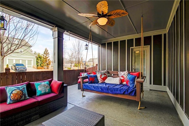 view of patio / terrace with an outdoor living space and ceiling fan