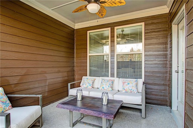 view of patio featuring outdoor lounge area and ceiling fan