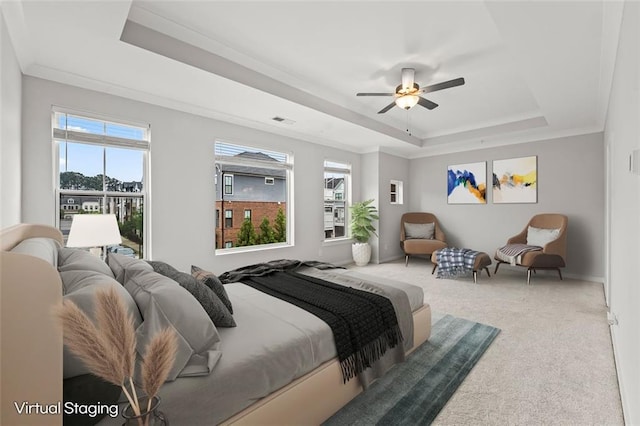 240 Walker Ave, Roswell, GA 30076 - bedroom featuring a raised ceiling, multiple windows, carpet flooring, baseboards, and crown molding