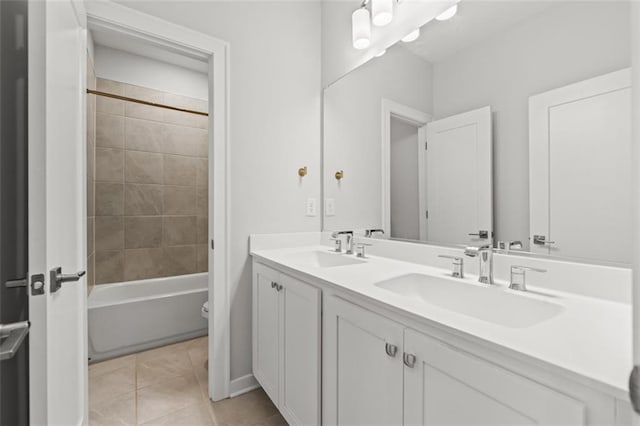 240 Walker Ave, Roswell, GA 30076 - bathroom featuring double vanity, toilet, tile patterned floors, and  shower combination