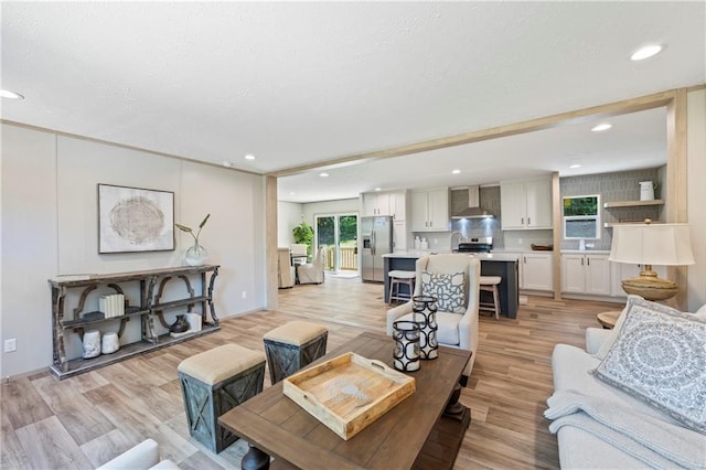 living room featuring light wood-type flooring