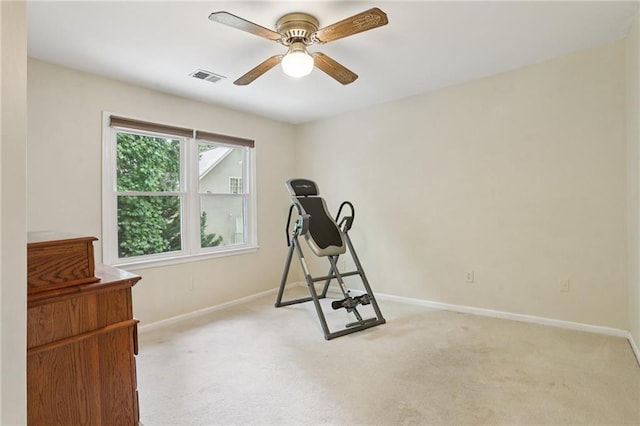 2819 Saddlebrook Way NW, Marietta, GA 30064 - workout area with ceiling fan, light colored carpet, and baseboards